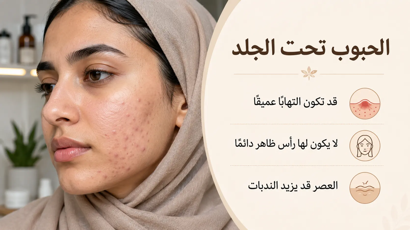 الحبوب تحت الجلد على خد وذقن امرأة عربية