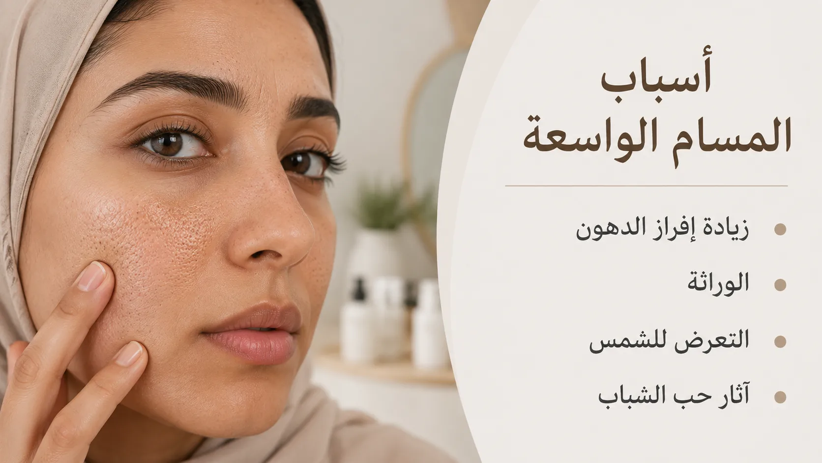 أسباب المسام الواسعة في الوجه مثل الدهون والوراثة والتعرض للشمس