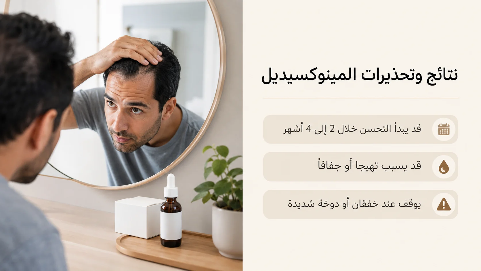 نتائج المينوكسيديل وتحذيراته لدى رجل يعاني من ترقق الشعر
