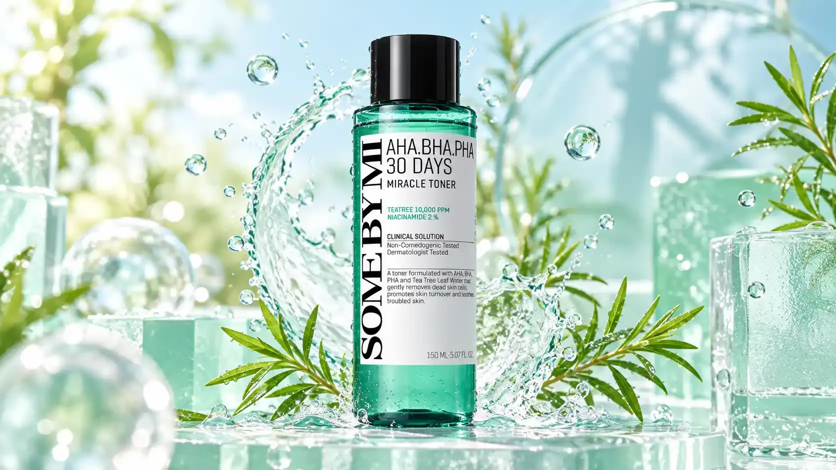 تونر سوم باي مي 150 مل وطريقة استخدام تونر المعجزة الكوري 5 miracle toner سوم باي مي 150 مل في مشهد بصري منعش مرتبط بالمسام والملمس غير المتجانس